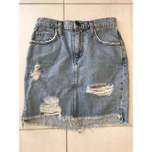 Current Elliott Prey Destroy Distressed High Waist Mini Denim Jean Skirt